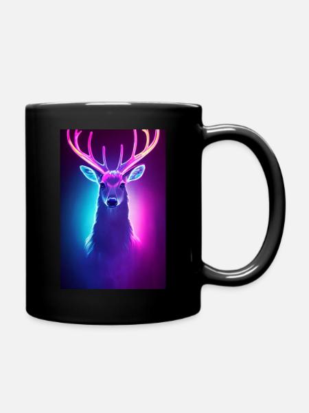 Poster Neon Deer - Full Colour Mug - black