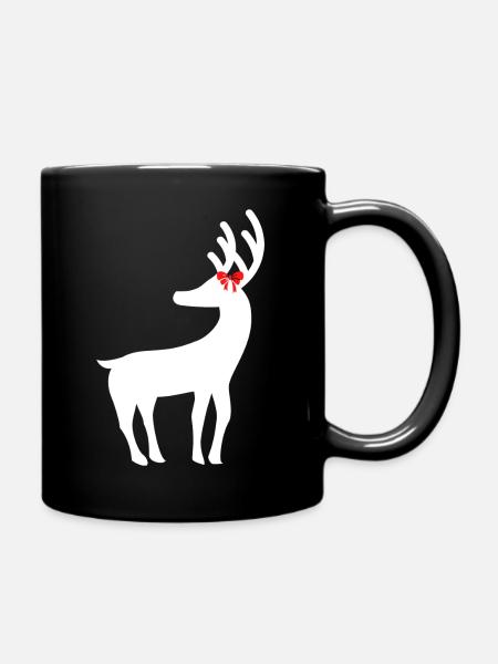 Rentier mit Schleife - Tasse einfarbig - Schwarz