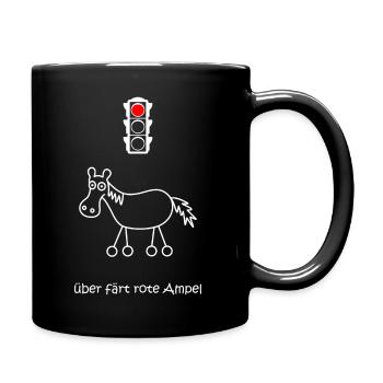 über färt rote Ampel, Autofahrer, Raser, Pferd - Tasse einfarbig - Schwarz - Rechts
