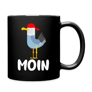 Moin - Lustige Seemans Möwe - Tasse einfarbig - Schwarz - Rechts
