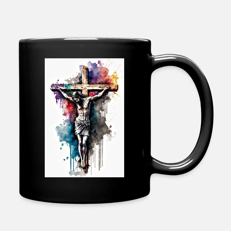 Jesus am Kreuz - Aquarell - Tasse einfarbig - Schwarz