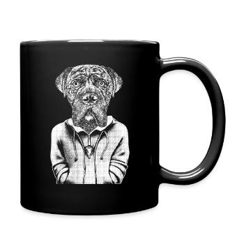 Boxer Hund mit stechendem Blick im Comic-Stil. - Tasse einfarbig - Schwarz - Rechts