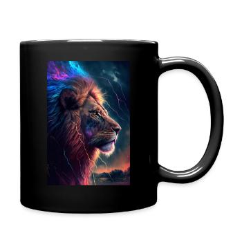 Löwe im Blitzsturm, kosmisch, lion and lightning - Tasse einfarbig - Schwarz - Rechts