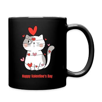 Happy Valentines Day Katze - Tasse einfarbig - Schwarz - Rechts