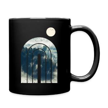 Geometrisches Design - Wald im Nebel - Tasse einfarbig - Schwarz - Rechts