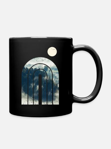 Geometrisches Design - Wald im Nebel - Tasse einfarbig - Schwarz