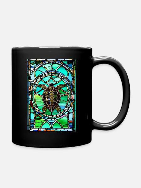 Schildkröte in Kirchenfensteroptik - Tasse einfarbig - Schwarz