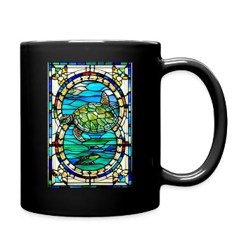Schildkröte in Kirchenfensteroptik - Tasse einfarbig - Schwarz - Rechts