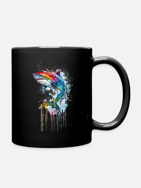 Farbexplosion Hai - Tasse einfarbig - Schwarz
