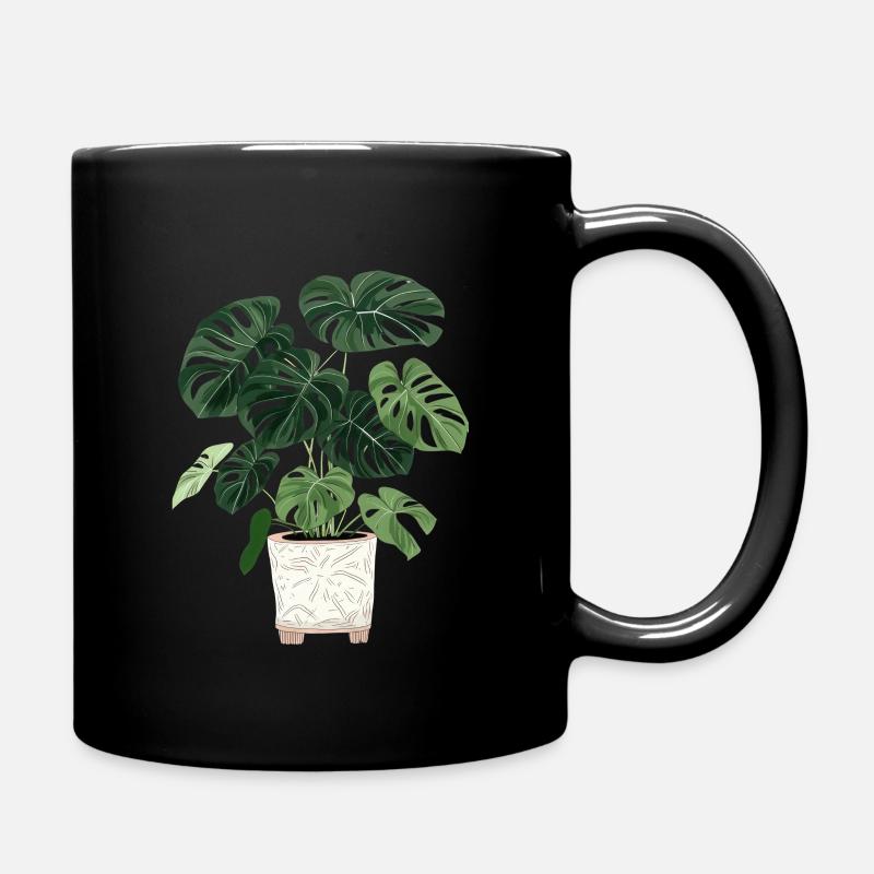 Monstera im Topf - Tasse einfarbig - Schwarz