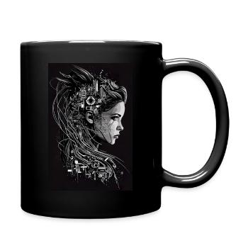 AI Art | Cyber Woman - Cartoon Style - Tasse einfarbig - Schwarz - Rechts