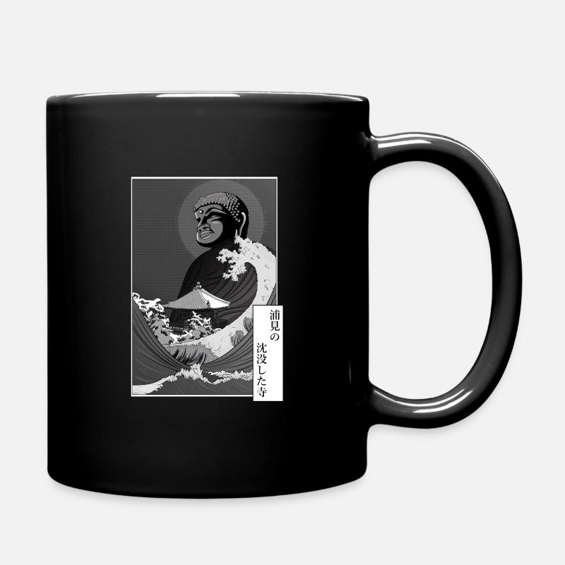 Bouddha et tsunami sur un temple - Mug uni - noir