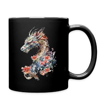 Japanischer Aquarell-Drache - Tasse einfarbig - Schwarz - Rechts