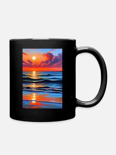 Sonnenuntergang auf Öl - Tasse einfarbig - Schwarz