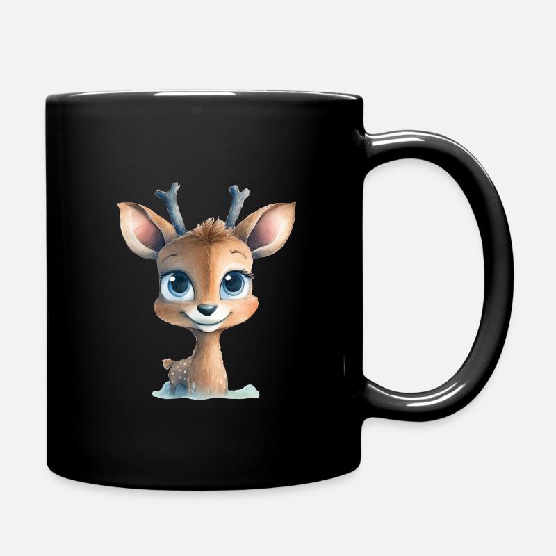 Deer Cute Forest Animals Watercolor - Full Colour Mug - black