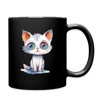 Cat Watercolor Drawing - Full Colour Mug - black - Right