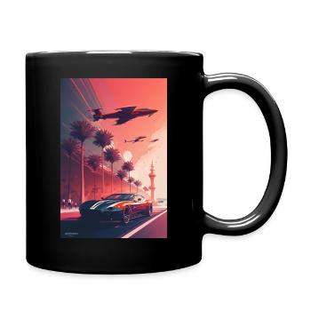 Sportwagen im Sonnenuntergang - Tasse einfarbig - Schwarz - Rechts