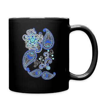 Mandala henna geometrisch blau weiss - Tasse einfarbig - Schwarz - Rechts