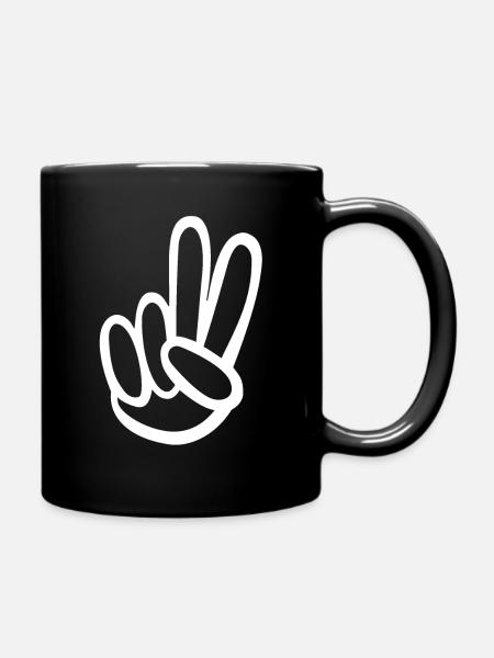 peace weiss handzeichen 2 Finger - Tasse einfarbig - Schwarz