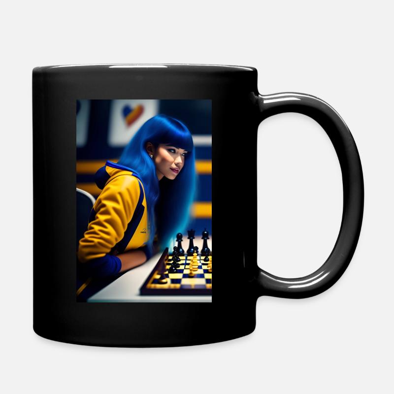 Woman playing chess - Full Colour Mug - black