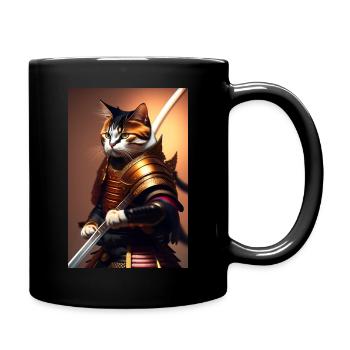 Samurai cat ready to fight with katana - Full Colour Mug - black - Right
