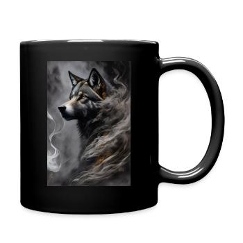 portrait of a void wolf in black suit surrounded - Tasse einfarbig - Schwarz - Rechts