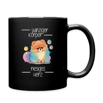 Zwergspitz Winziger Körper Riesiges Herz - Tasse einfarbig - Schwarz - Rechts