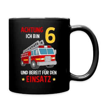 Feuerwehrmann Feuerwehr 6. Geburtstag - Tasse einfarbig - Schwarz - Rechts