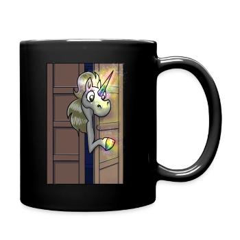 Unicorn coming out of the closet, lgbtq pride - Full Colour Mug - black - Right