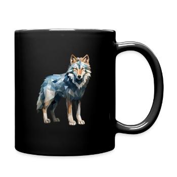 Wolf Geometrisch Zeichnung - Tasse einfarbig - Schwarz - Rechts