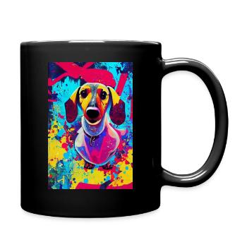 Impression pop art moderne | Teckel avec graffiti coloré - Mug uni - noir - Droite