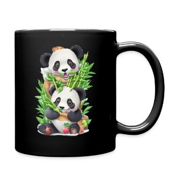 Panda bear eats bamboo - Full Colour Mug - black - Right