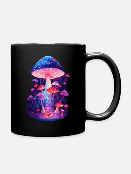 Magical retro mushrooms - Full Colour Mug - black