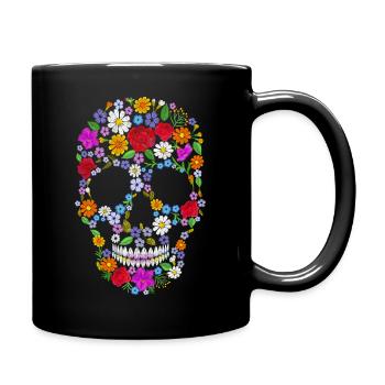 Skelett Blume Geschenk Mann oder Frau - Tasse einfarbig - Schwarz - Rechts