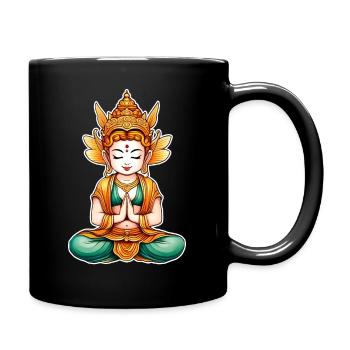 Cute elf in Buddha position - Full Colour Mug - black - Right