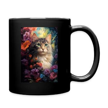 Chat dans le jardin avec des fleurs - Mug uni - noir - Droite