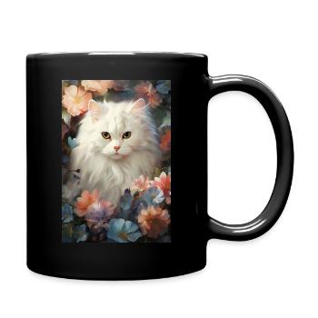 Katze im Blumenbeet - Tasse einfarbig - Schwarz - Rechts