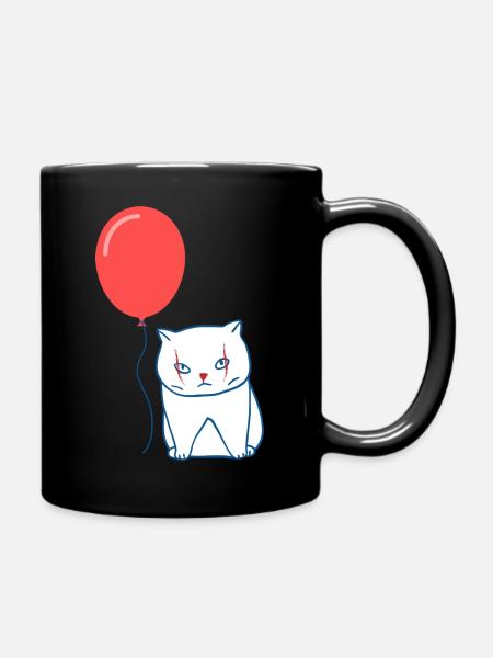Chat clown avec un ballon rouge - Mug uni - noir