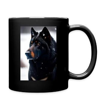 Black dire wolf in the snow with saddle and Armor - Full Colour Mug - black - Right