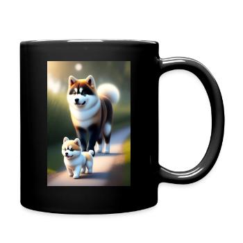 MIGNON ET ADORABLE DESSIN ANIMÉ DUVETEUX AKITA INU PUPPY - Mug uni - noir - Droite