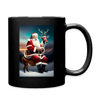Père Noël ivre et défoncé chevauchant les rennes - Mug uni - noir - Droite