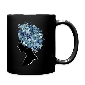 Blaue Blüten - Tasse einfarbig - Schwarz - Rechts