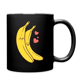 Bananas in love - couple with hearts - Full Colour Mug - black - Right
