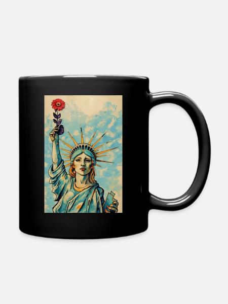 Statue of Liberty holding Flower - Tasse einfarbig - Schwarz
