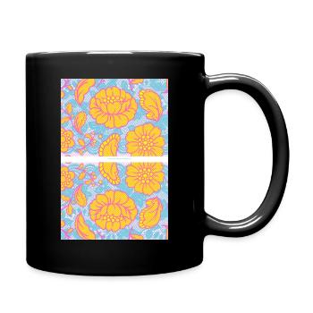 Lady Blumen Design (mit orangefarbenen Blumen) - Tasse einfarbig - Schwarz - Rechts