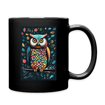 Bunte Eule - Tasse einfarbig - Schwarz - Rechts