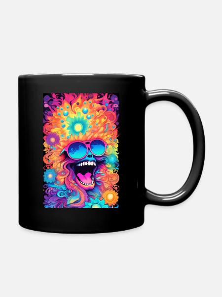 Psychédélique avec un visage rieur, des couleurs vives - Mug uni - noir