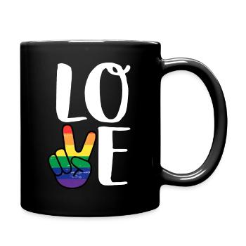 Vintage Liebe gewinnen Regenbogen Peace-Zeichen Stolz Lesbe - Tasse einfarbig - Schwarz - Rechts