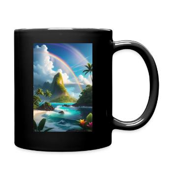 Regenbogen über einer tropischen Trauminsel - Tasse einfarbig - Schwarz - Rechts