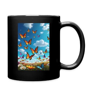 Bunte Schmetterlinge - Tasse einfarbig - Schwarz - Rechts